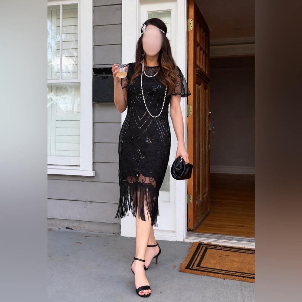 SWEETV 1920s Gatsby Flapper Dress with Accessories – Sequin Fringe Roaring 20s - Picture 11 of 12